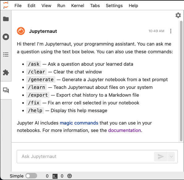 Screen shot of the initial chat interface.