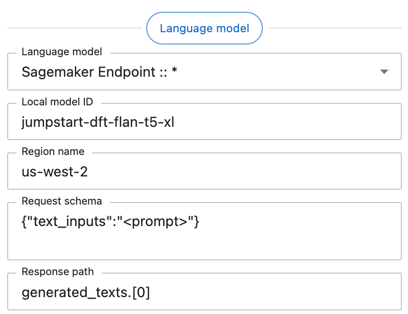 Screenshot of the settings panel with the SageMaker provider selected.