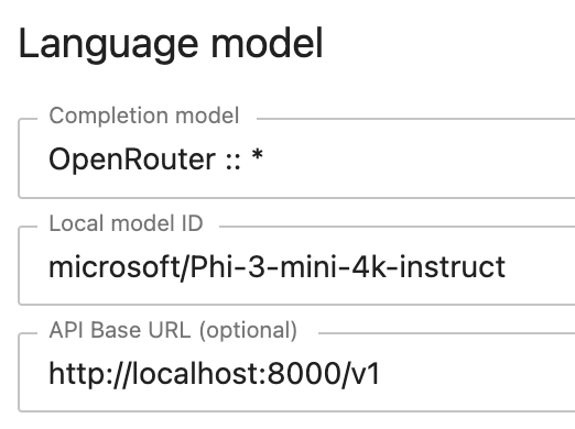 Screen shot of AI setting for using vllm.