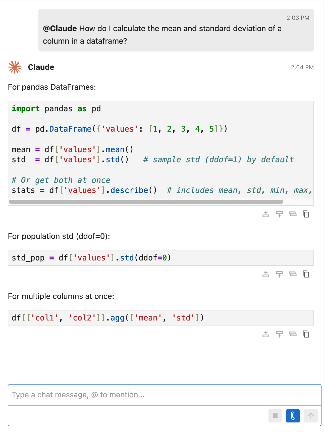 Screenshot showing Claude replying to a message in Jupyter AI