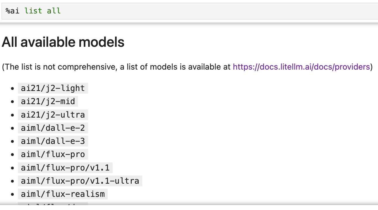 Screenshot of magics list of all models.