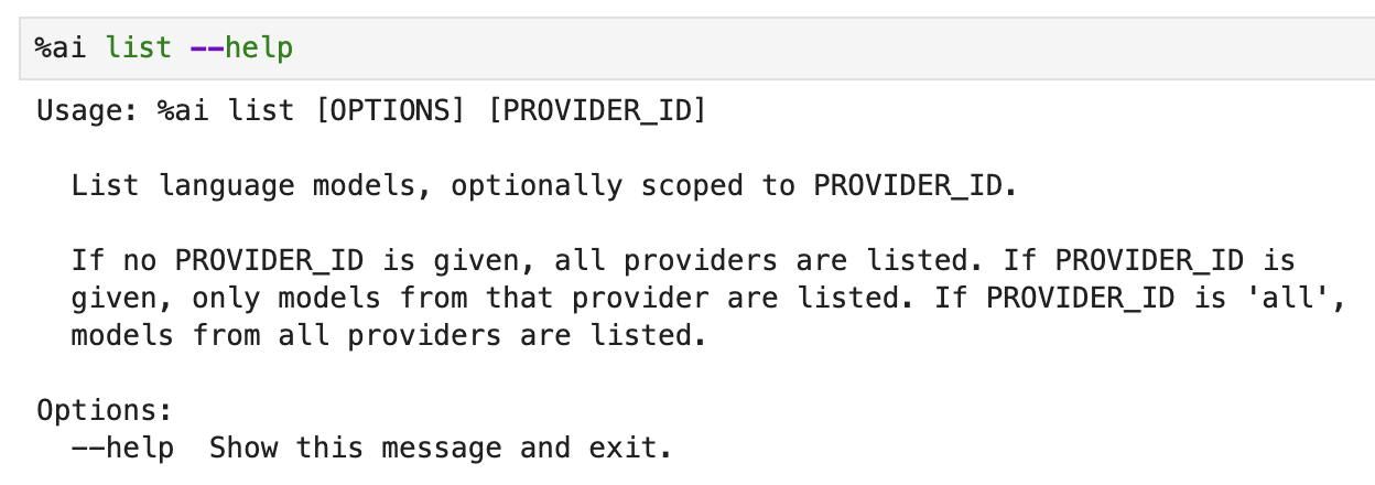 Screenshot of magics help for the list attribute.
