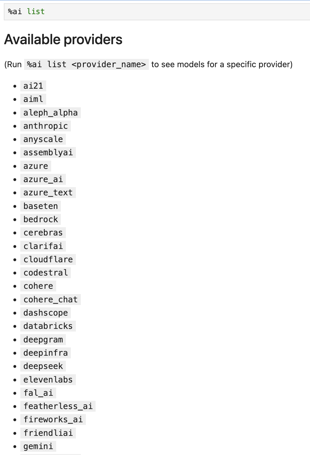 Screenshot of magics list of all providers.