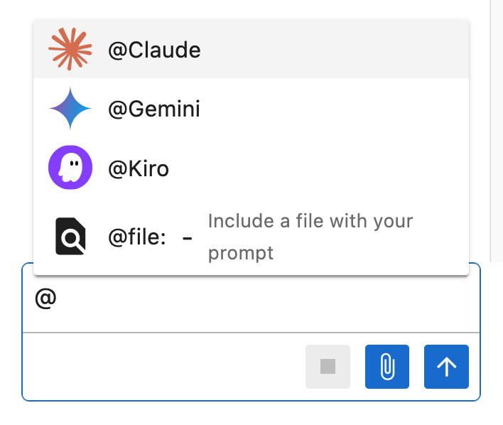 Screenshot showing the @-mention menu with available AI personas