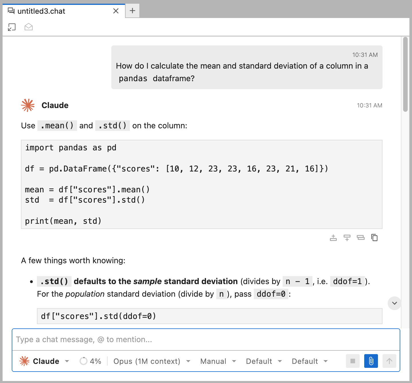 Screenshot showing an AI persona replying to a message in Jupyter AI